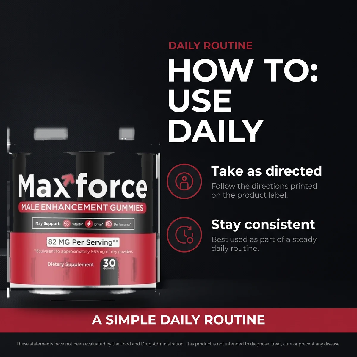 How to use MaxForce daily: take as directed on the jar and stay consistent