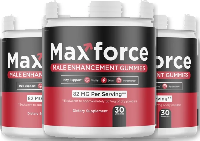 MaxForce 3-jar pack shot of the male vitality gummies