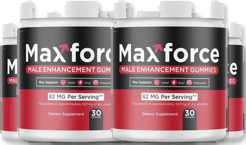 MaxForce 6-jar bundle flat pack shot of the male vitality gummies